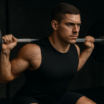 رياضي متوسط الحجم ينفّذ تمرين سكوات بأوزان مرتفعة في صالة تدريب احترافية، تعبير بصري عن فكرة أن القوة الحقيقية تعتمد على التفعيل العصبي لا على حجم العضلة فقط.