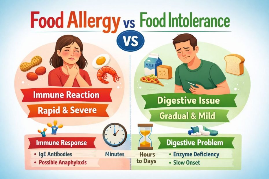صورة توضح الفرق بين حساسية الغذاء وعدم تحمل الطعام